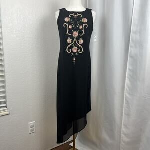 VTG Whimsigoth Dress Womens 8 Floral Beaded Asymmetrical Gothic Fairy Y2K Hoco